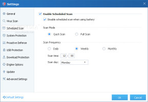 Showing the scheduled scan settings in Baidu Antivirus 2014